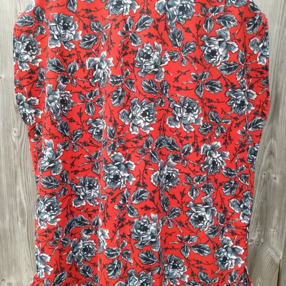 Vintage Plus Size Top Red Black Roses 47"B Pullover Shirt Blouse - Picture 7 of 11